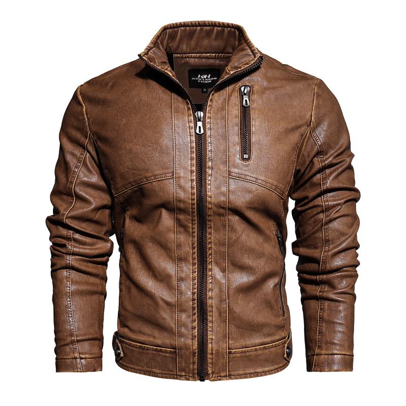 

Men's Jackets 2021 DAVYDAISY Men Ratro Jacket Solid Thick Autumn Winter PU Leather Chest Pocket Zipper Sleeve Regular Fit 5XL JK117, 8866 khaki