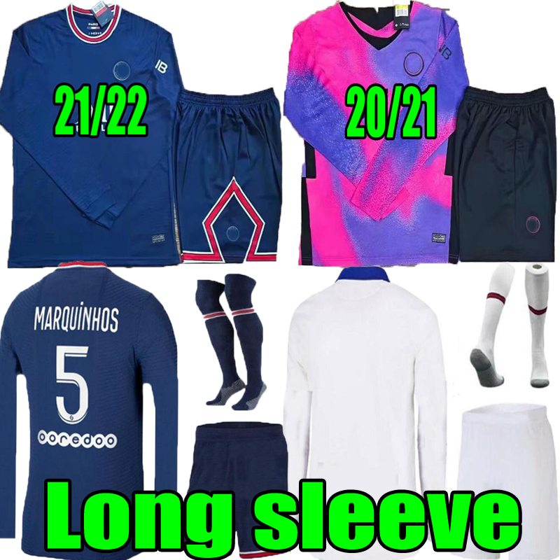 

men 20 21 22 MBAPPE Paris Long sleeve Soccer Jerseys sets 2021 2022 DI MARIA KEAN SARABIA ICARDI Football Shirt set MARQUINHOS VERRATTI home away third kits, 2020 home