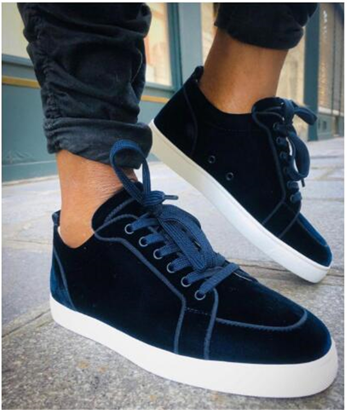 

[Original Box] Brands Designer Men's Red Bottom Sneakers Shoes Blue Velvet Leather Women Low Top Rantulow Casual Flat,Party Wedding EU35-47