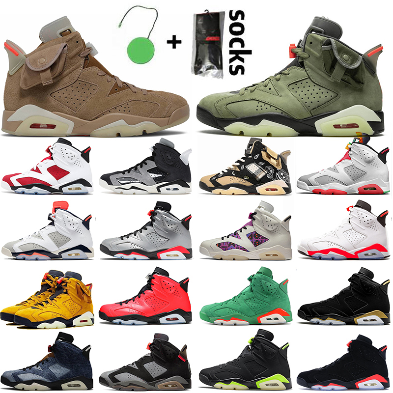 

2021 Travis Scott British Khaki 6s Mens Basketball Shoes Jumpman 6 Cactus Jack Carmine Sneakers Tech Chrome Hare Black Infrared Electric Green Trainers, B15 36-46 red