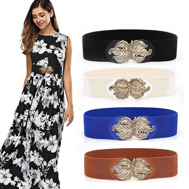 

Belts Women Ladies Elastic Bow Wide/Thin Stretch Wrap Buckle Waistband Waist Belt Band Fashion Leaf, Black;brown