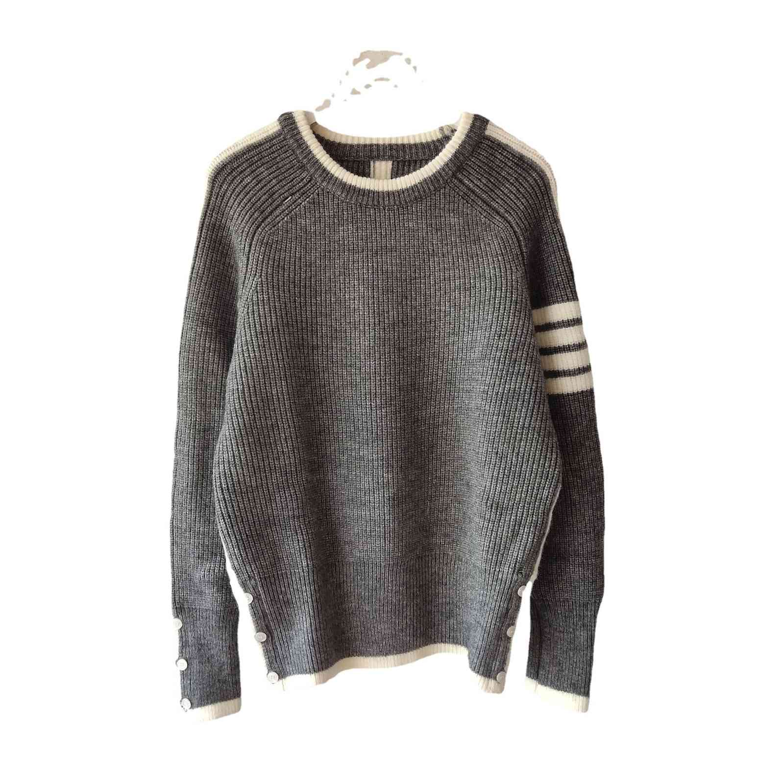 

College style 2021 autumn winter women's new round neck cuff stripe long sleeve Pullover Sweater slim fit and versatile, Gray