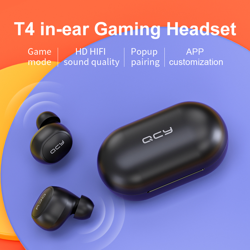 QCY T4 Mini V5.0 Bluetooth Earphones True Wireless Headphones 3D Stereo Sound Earbuds Dual Microphone Charging Box-image-724965309