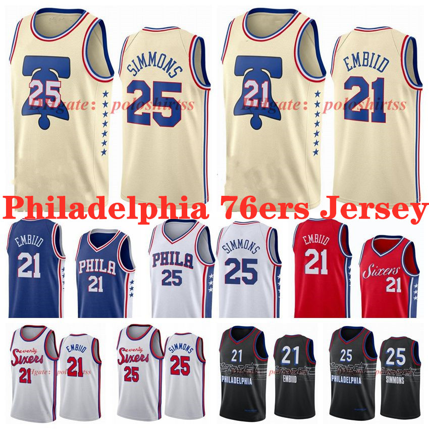 

Ben 25 Simmons Philadelphia76ersBasketball Jerseys White Black Joel 21 Embiid Jersey 2021 Men Youth Kid Edition City Fans Shirt S-XXXL, Black;red