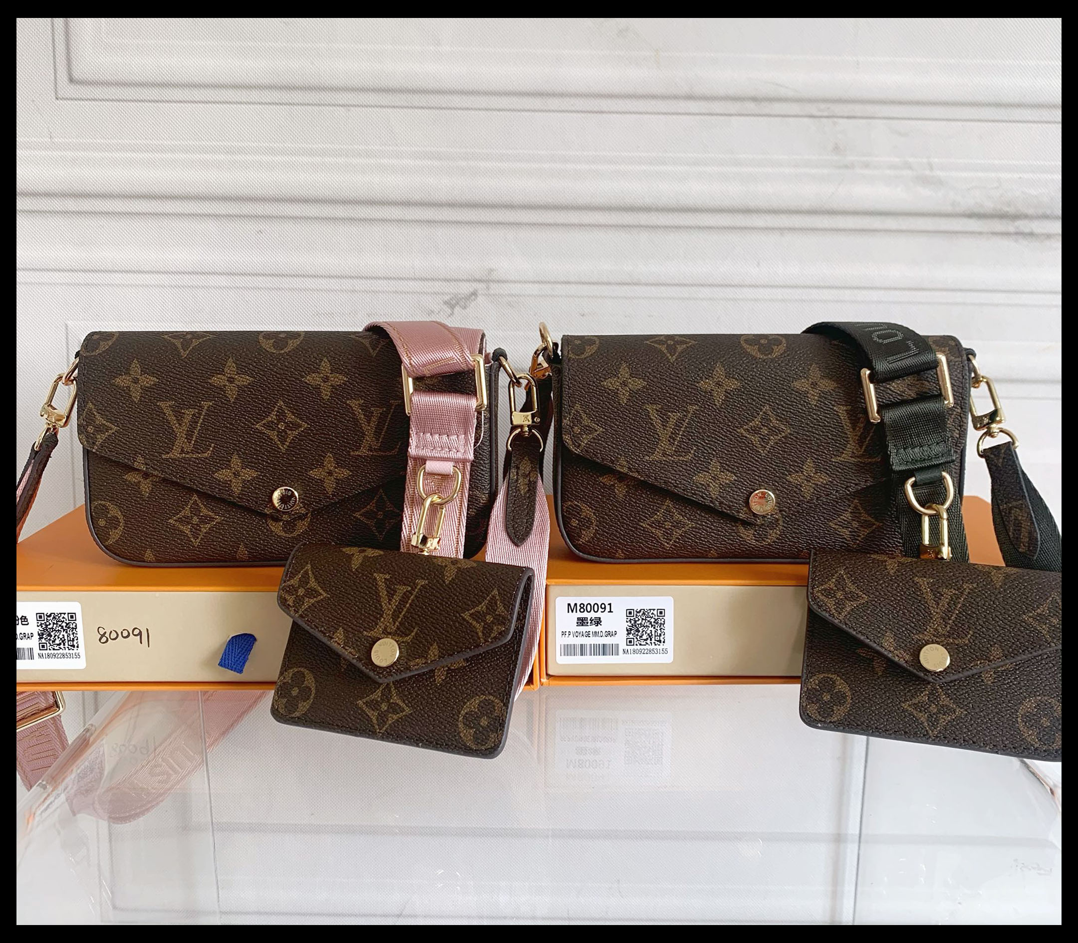 

lv LOUIS BAG VITTON 3 pcs purse set handbags favorite multi pochette accessories handbag genuine leather shoulder cross, Red;black