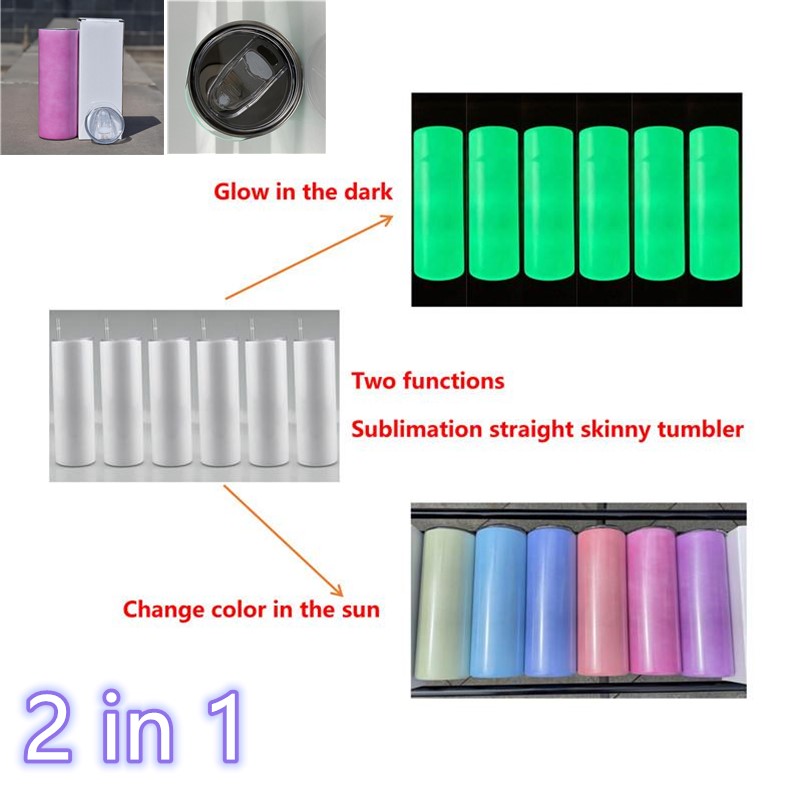 

20oz sublimation straight tumbler glow in the dark and UV color changing tumblers 2-layer vaccum insulated coffe mug, 6 colors can be choosen