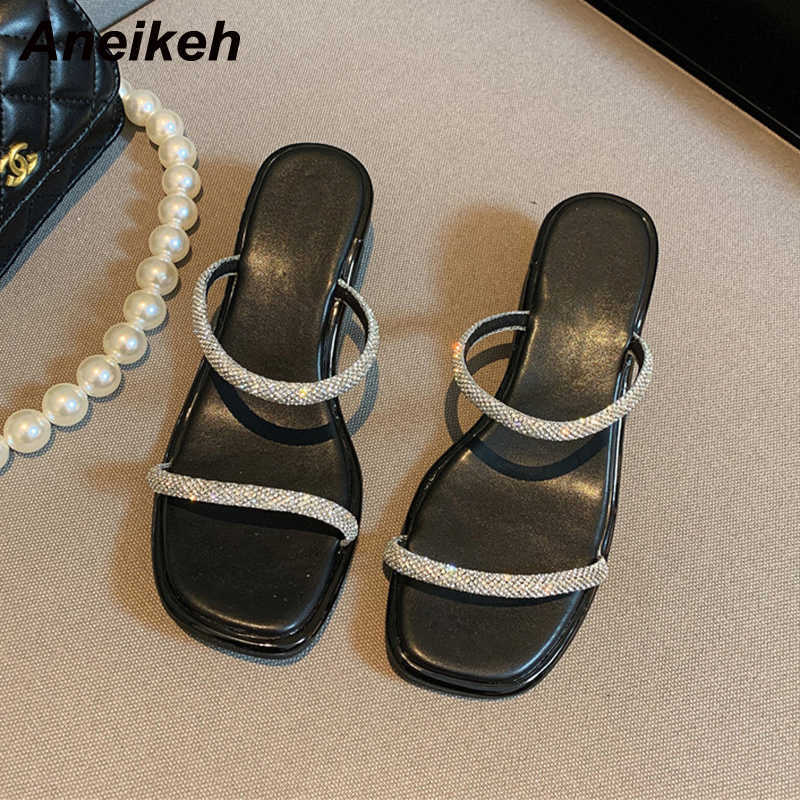 

Aneikeh Fashion Bling Summer Women's Shoes Slippers PU Square Heel Basic Shallow Casual Leisure Black Camouflage Adult 210615, Apricot