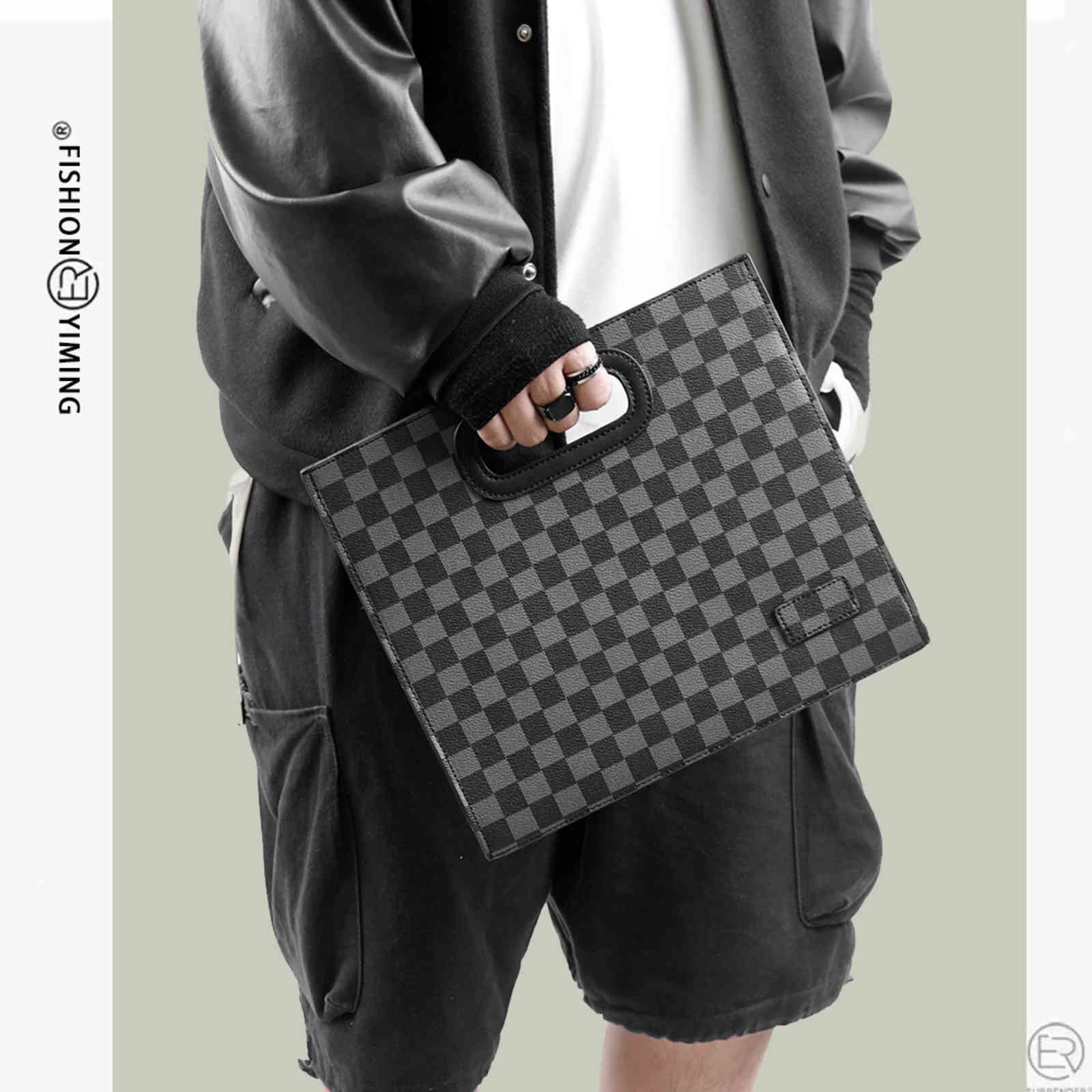 

Bags Handbag Men's Fashion Black Lattice 2021 Street Trend Horizontal Casual Batch, Black;red