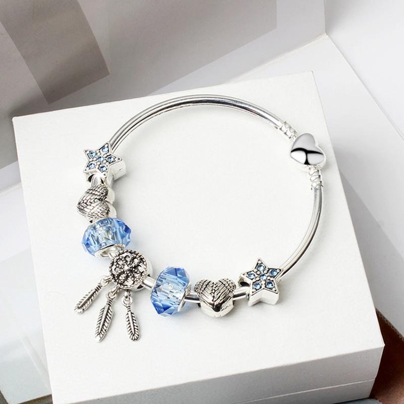 

Blue Star Dream Catcher Bracelet DIY Creative Peach Heart Accessories 925 Sterling Silver Women Jewellery Beaded, Strands, Black