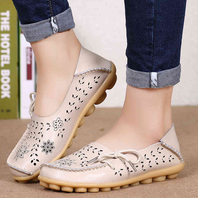 

Sandals Women Flats Genuine Leather Shoes Slip On Loafers Woman Soft Nurse Ballerina Plus Size 34-44 Casual Sapato Feminino GCW3, Khaki