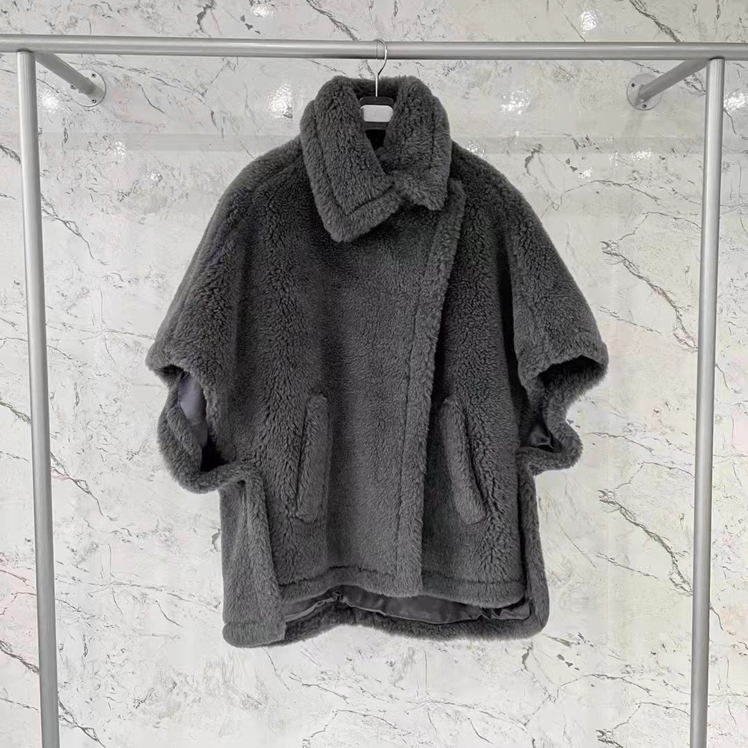 dark grey ma**ara teddy women alpaca fur coats alpaca fur cape lapel neck single button winter snow parkas cape