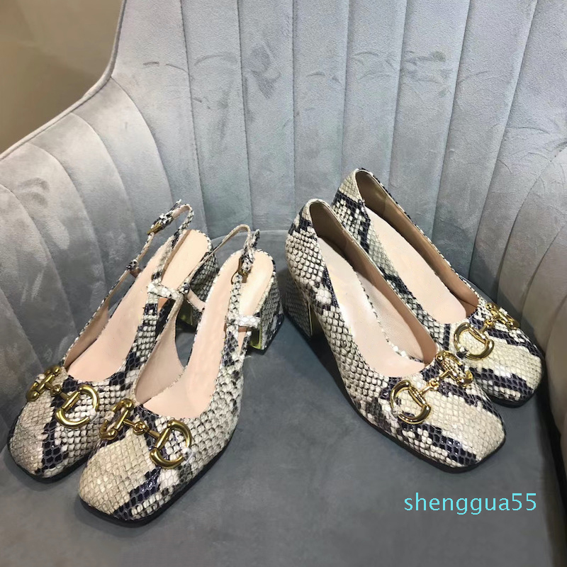 

Slingback Pump with Horsebit Mid-heel 75MM Women Designer Sandals Python Print Leather Mules Dress Party Shoes 0033, Color 1