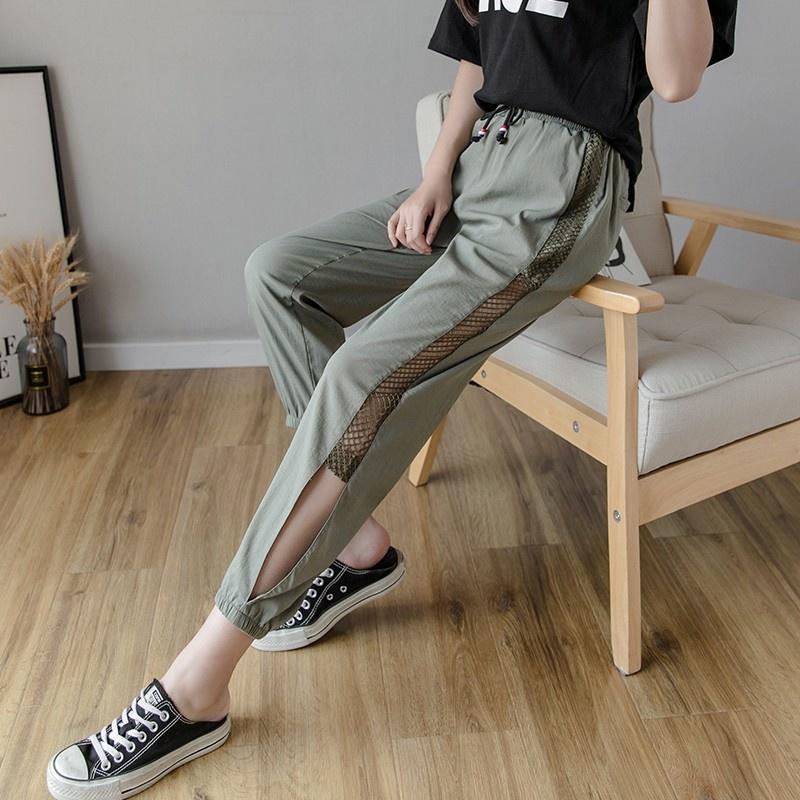 

Women' Pants & Capris Women Summer Ankle Length Joggers Sweatpants Elastic Waist Mesh Side Hollow Out Harem Casual Streetwear Trousers Fema, Black