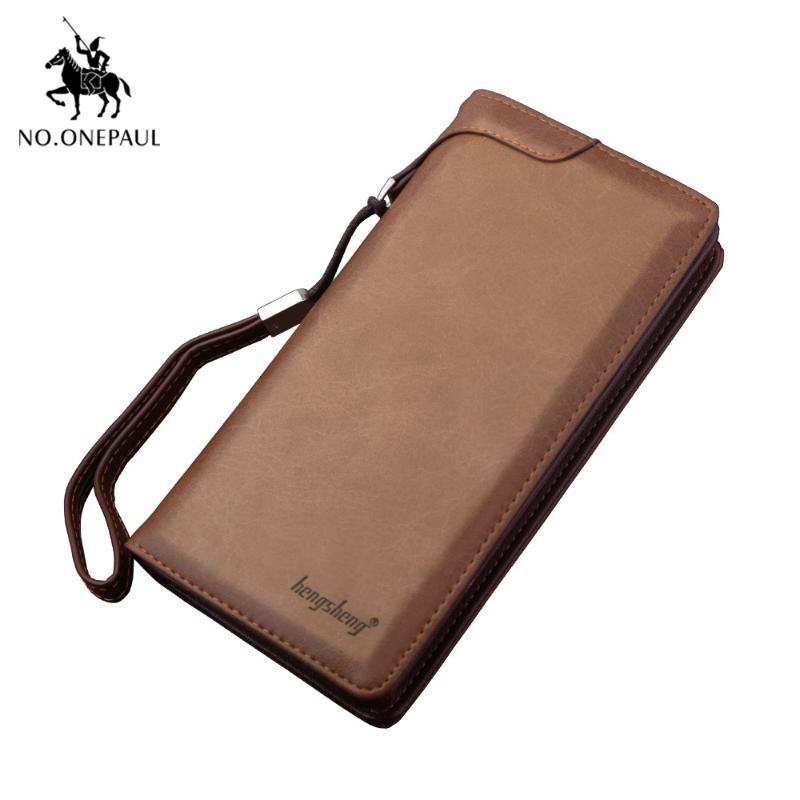 

NO.ONEPAUL 2021 Men's Long Wallet Retro Clutch Bag Leather Multi-card Position Man Wallets, Red;black