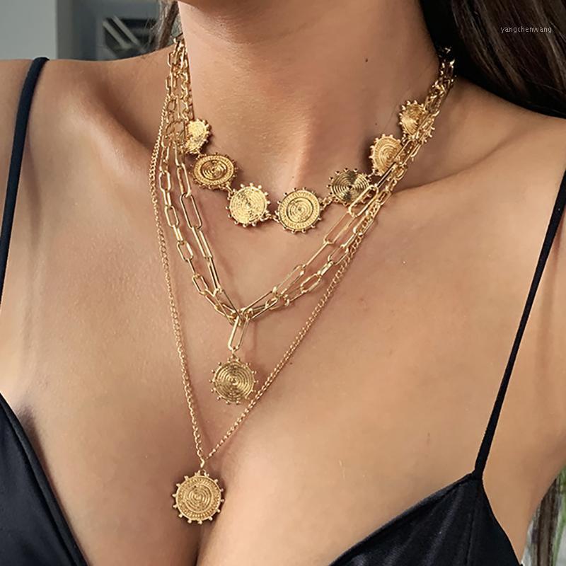 

4Pcs Goth Coin Layered Pedant Necklace For Women Punk Hip-Hop Cuban Chains Choker Men Rock Ne4 Collar Jewelry Charm