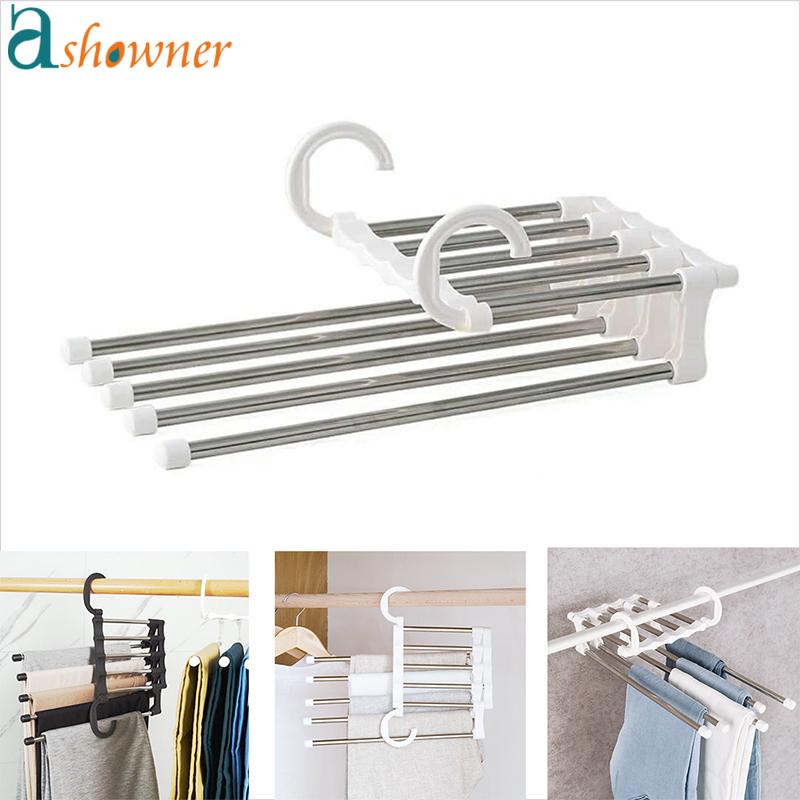 

Hangers & Racks Multi-functional 5 In 1 Trouser Storage Rack Adjustable Pants Tie Shelf Closet Organizer Stainless Steel Clothes Hanger