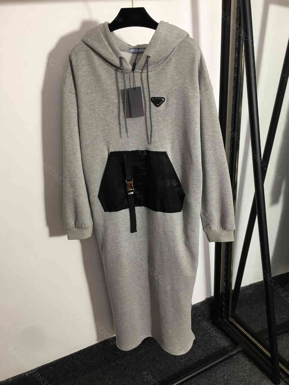 

Fashion women hooded coat dress midi Winter plus fleece hoodies dresses side slits letter logo PD brand high-end womens designer clothes wholesale