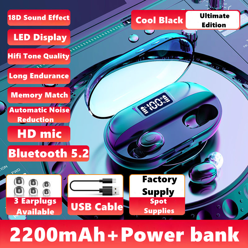 New Bluetooth 5.2 Earphones 2200mAh Charging Box Wireless Headphone 18D Stereo Sports Waterproof Earbuds Headsets With Microphone-image-711216537