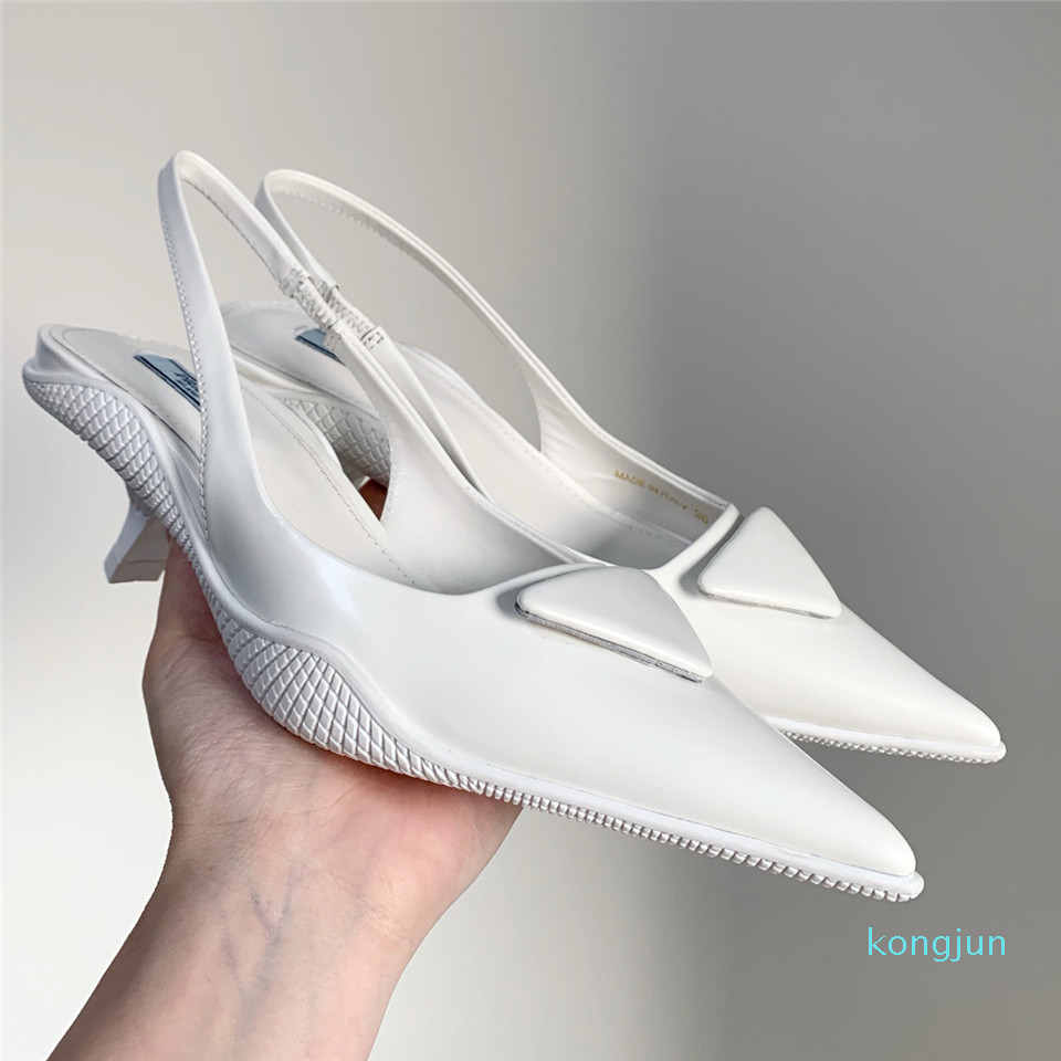 

Designer- Womens shoes black white sandals shiny leather slingback pumps pointed high heels