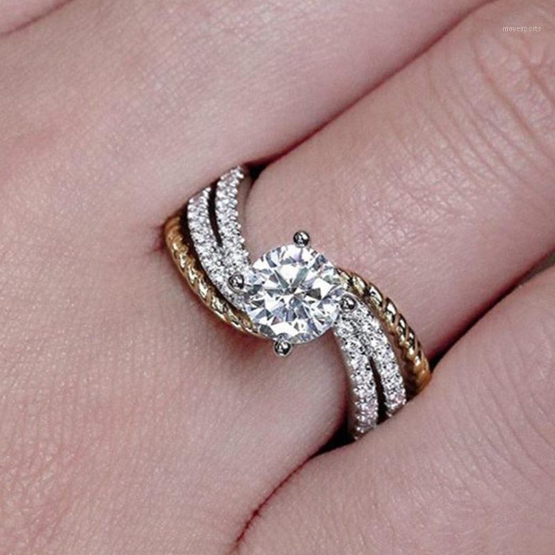 

Wedding Rings JK Ring Two-tone Design CZ Channel Setting Fashion Twist Year Gift Engagement Suitable For Couples1