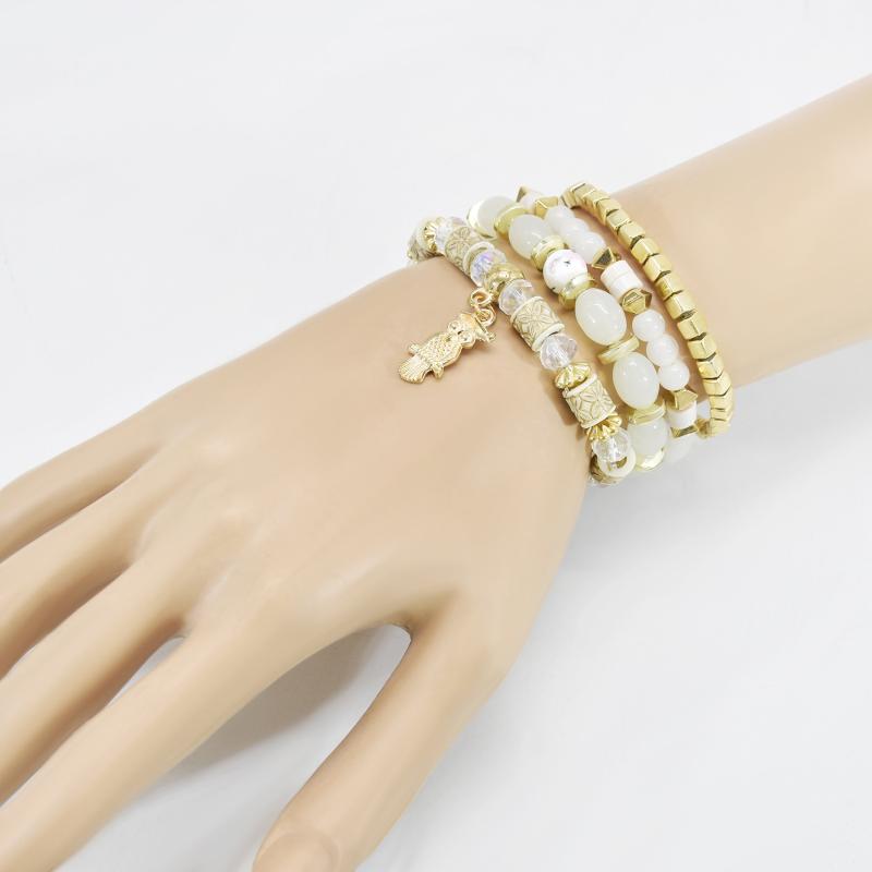 

Beaded, Strands 4-Piece Set Of Fashion Multicolor Crystal Stone Beaded Bracelet For Women Retro Ethnic Style Multi-Layer Summer Jewelry