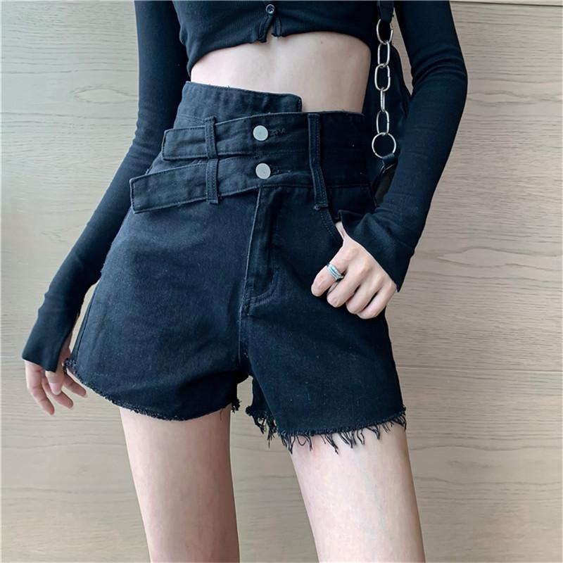 

Women' Shorts High Waist Tassel Jeans 2021 Plus Size Harajuku Casual Irregularity Denim Summer Sexy Solid Bottoms 9835, Black