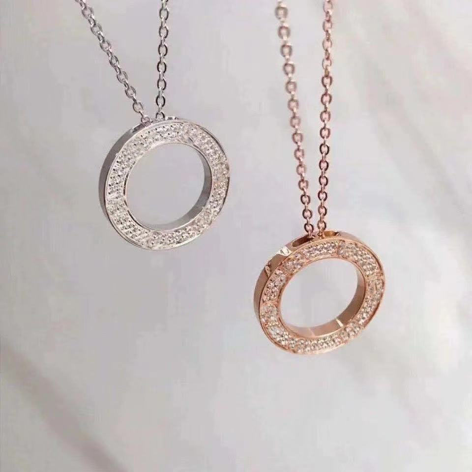 

High-quality fashion shiny round necklace pendant diamond gypsophila sliding type with exquisite packaging gift box, Silver