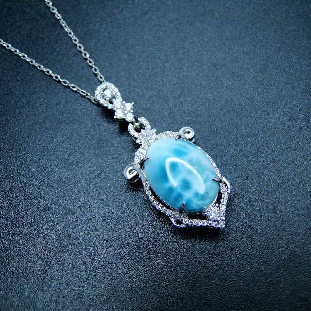 

Beautiful Natural Dominica Larimar Pendant Necklace In 925 Sterling Silver Jewelry For Gift 210524