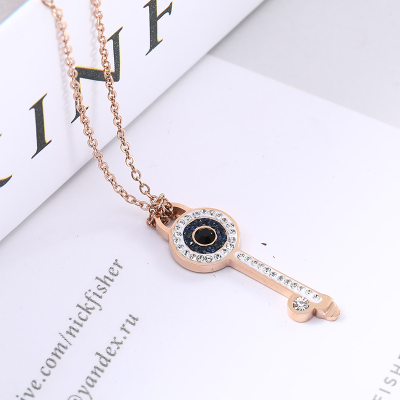 New Fadeless Stainless Steel Evil Eye Key Pendant Necklace Jewelry for Women-image-753831967