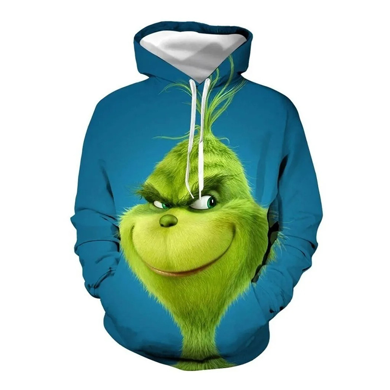 

Christmas funny spoof pattern hoodie visual impact party top punk gothic round neck high quality sweater hoodie, Black