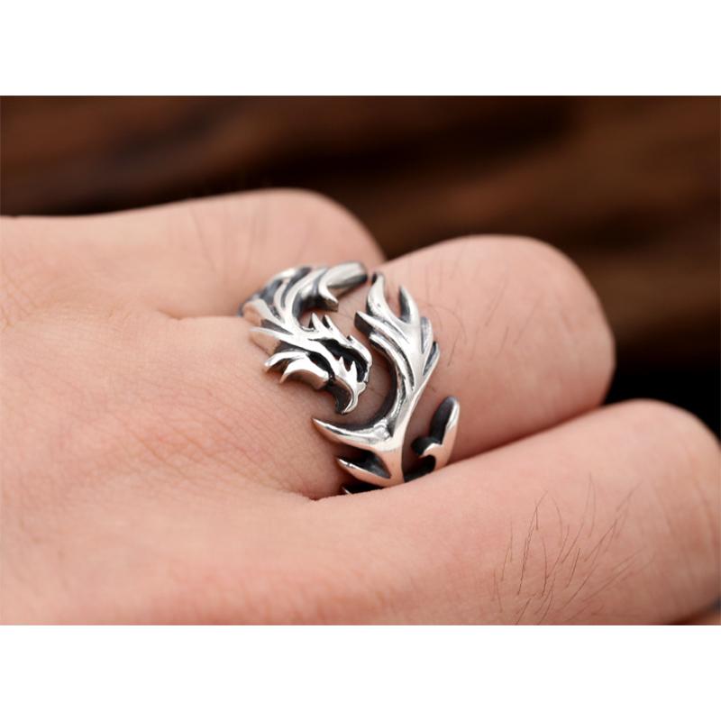 

Cluster Rings 925 Sterling Silver Jewelry Men Women Hollow Flame Dragon Engagement Ring Initial Promise Couple Adjustable