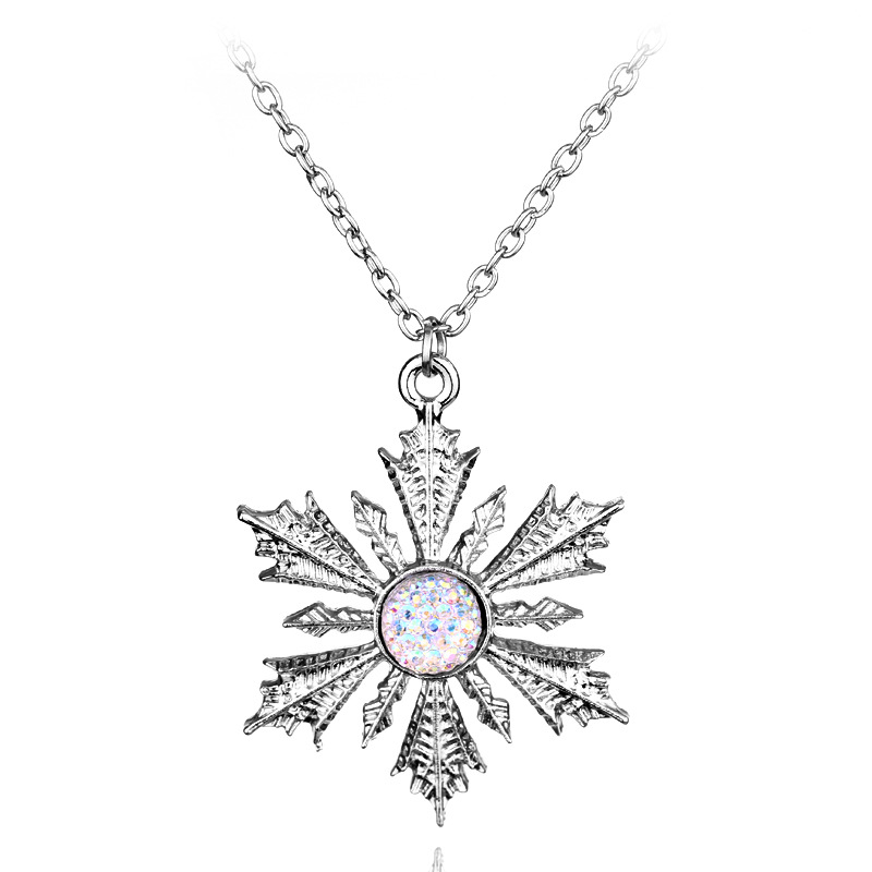 

small snowflake pattern design metal necklace with pendant fashion casual gift anniversary party, Silver