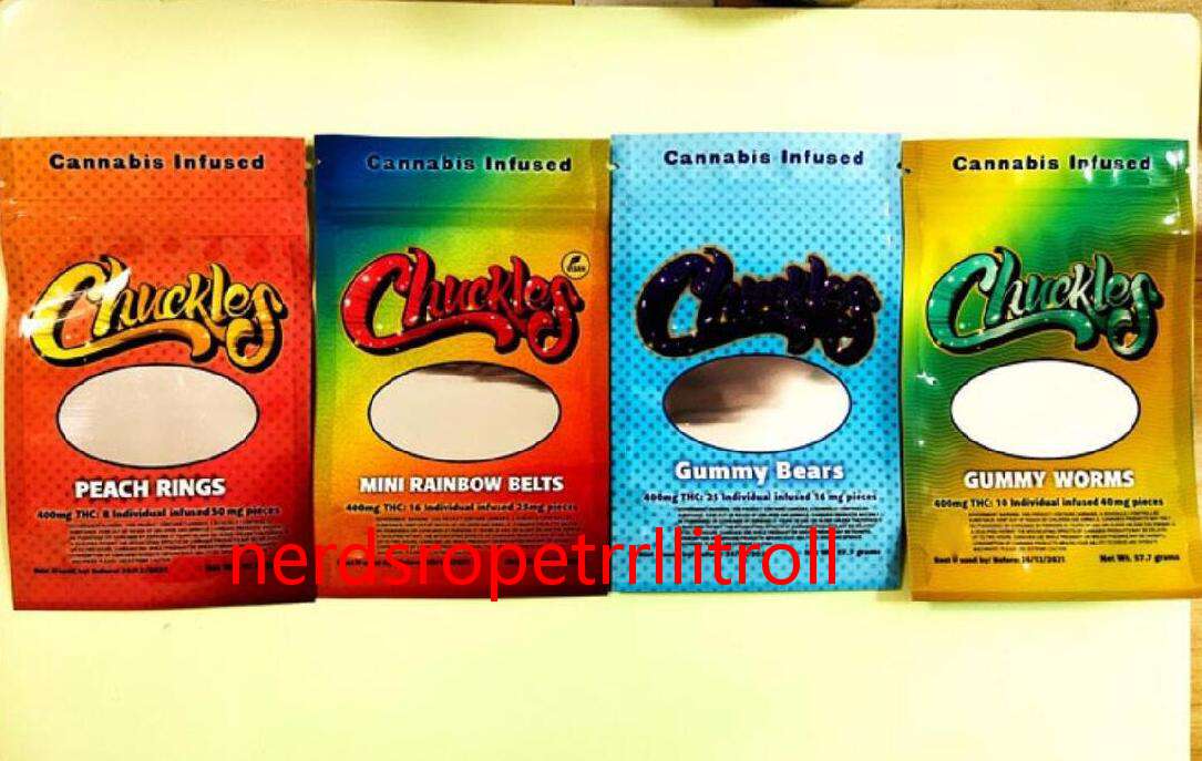 

400mg Chuckles edible packaging mylar bags 4 types Gummies package Gemmy worms bears peach rings mini rainbow belts Candy bags 57