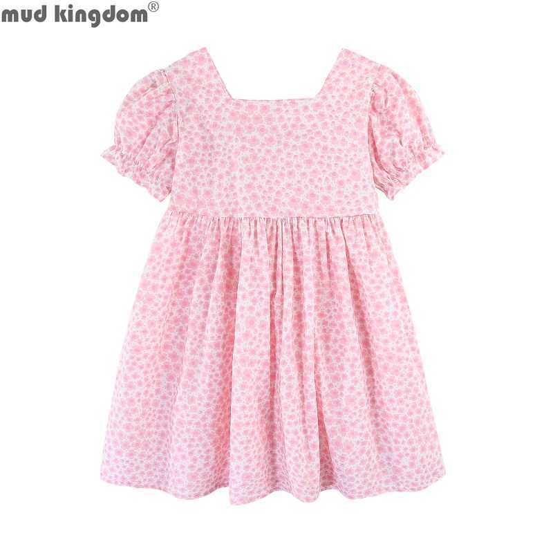 

Mudkingdom Dye Tie Floral Girl Vintage Dress Square Neck Puff Sleeve Little Summer Clothes Children Clothing 210615, Blue