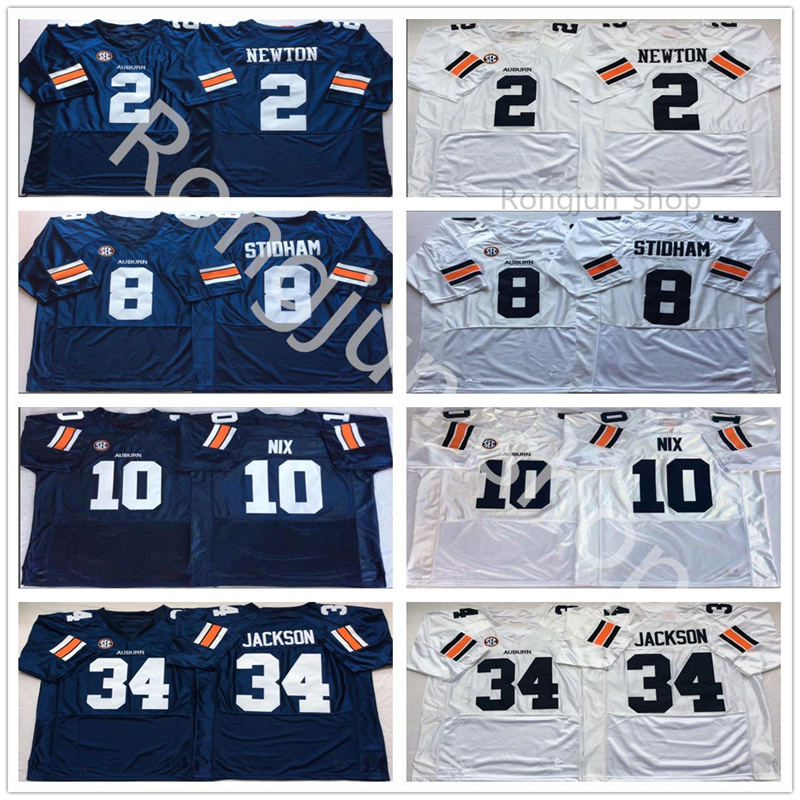 

Men NCAA College Football Auburn Tigers Jersey 10 Nix 34 Bo Jackson 8 Jarrett Stidham 2 Cam Newton University Team Navy Blue White All Stitched Breathable, As picture