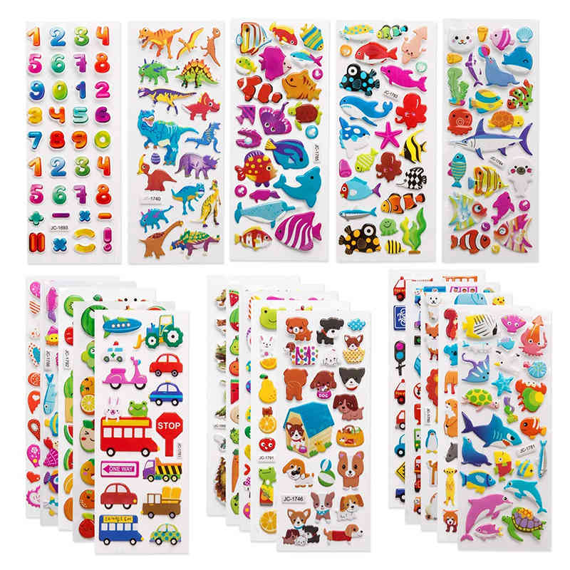 

Children's 3D Stickers Small Children 20 Pieces 3D Puffy Stickers Cartoon Education Classic Toys Children Girls Wholesale