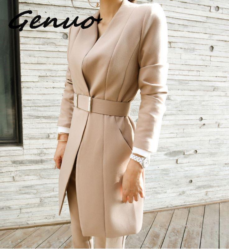 

Women' Suits & Blazers Genuo 2021 Business Ladies Women Two Piece Outfits Formal OL Style Elegant Skinny Long Blazer Pants Pieces Sets, Black