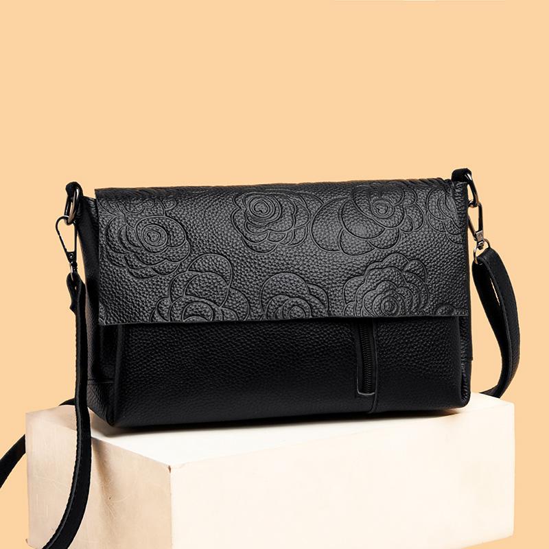 

Women Pure Leather Handbag Women's Bag High Quality 100% Genuine Shoulder Bags Fashion Luxury Female Crossbody, Black 1