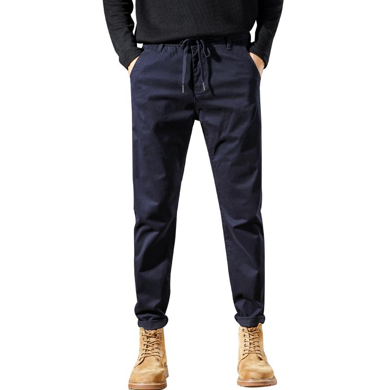 

Men's Pants Elastic Waist Drawstring Workwear Casual Men 's Autumn Trousers Navy Blue Orange Slim Fit Cargo Stretch