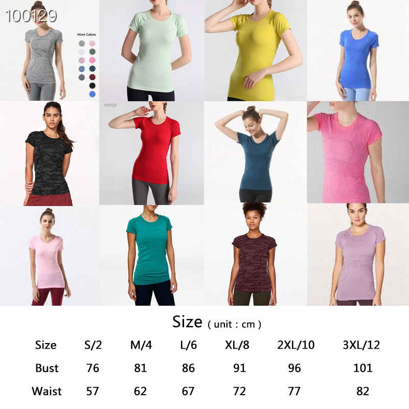 Lulu Yoga Sports Crop Tops Womens Tshirt Fitness Woman Sport T-shirt Workout Top for Women Sportswear S-2XL 100129