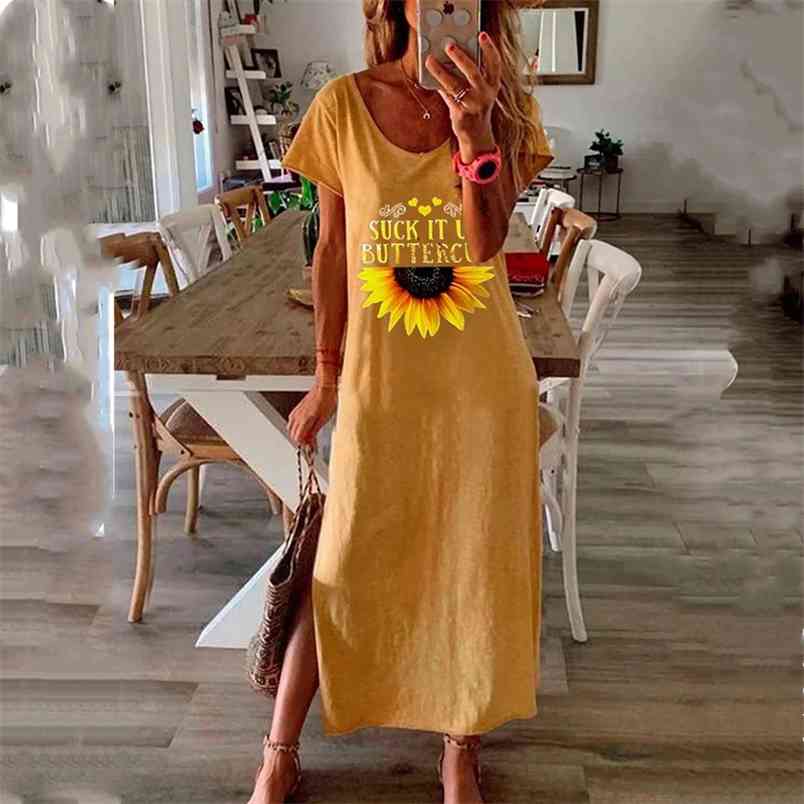 

Women Vintage Cat Daisy Print Summer Dress Elegant O Neck Short Sleeve Party Ladies Fashion Slit Long es Vestido Robe 210517, Cat-powder