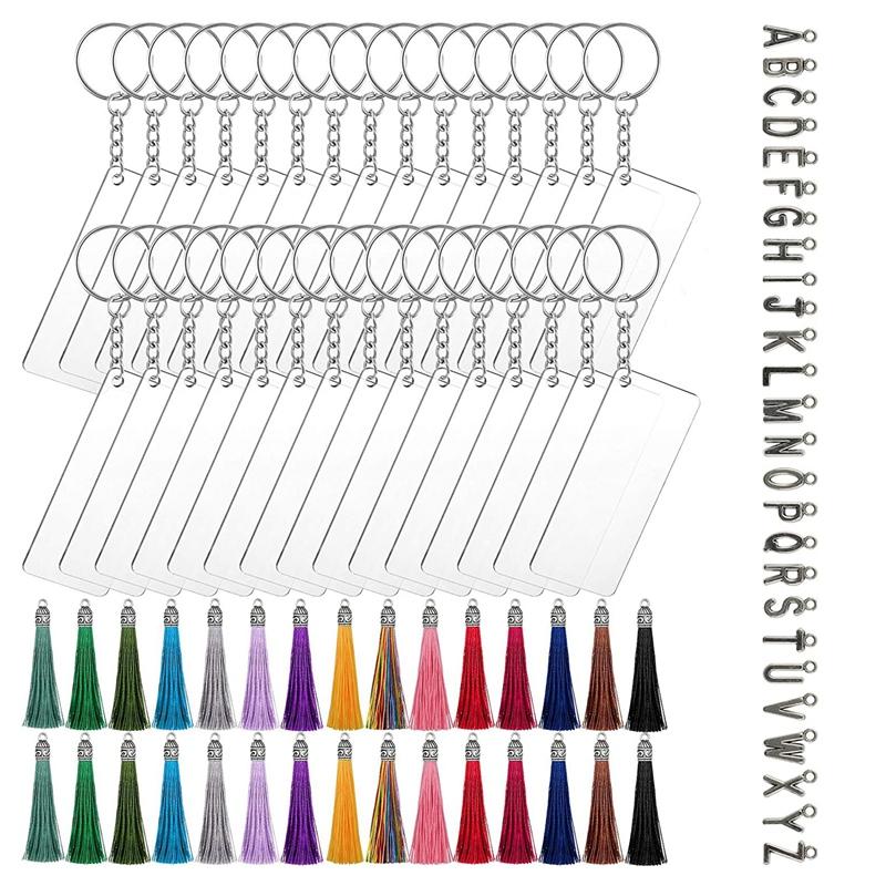 

Keychains 146Pcs Acrylic Keychain Blank Set Include 30 Jump Rings Tassels 26 Letters Charms For DIY Crafts