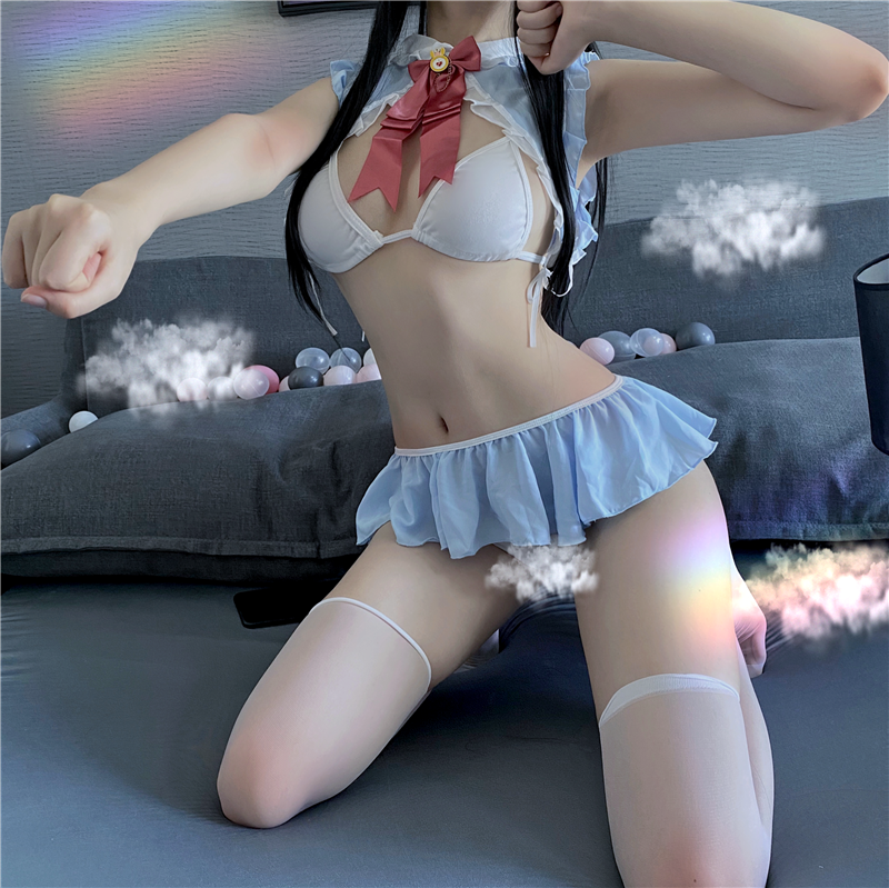 

Anime Cospay Maid Uniform Costumes Roe Pay Perspective Sexy ingerie Bunny Gir Suit Temptation Costumes ove ive Seepwear, Blue