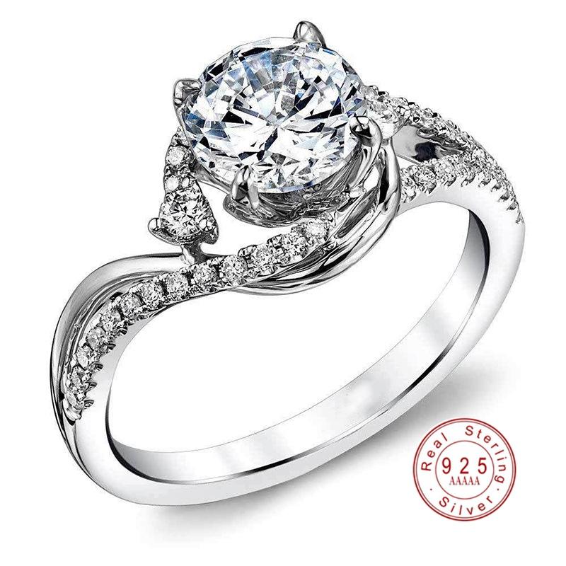 

Cluster Rings 2021 Trendy Prong Setting Crystal 925 Sterling Silver Designer Ring Engagement Wedding Full Zircon For Women Jewelry