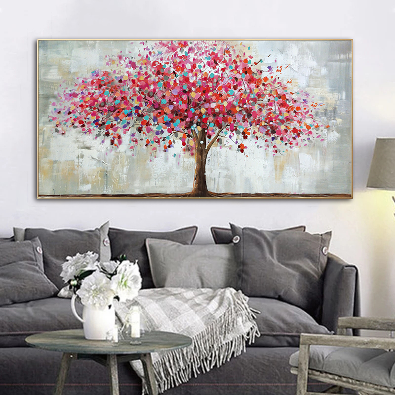 

Red Rich Tree Oil Painting Printed On Canvas Prints Home Decor Abstract Poster Wall Art Pictures For Living Room Modern Cuadros