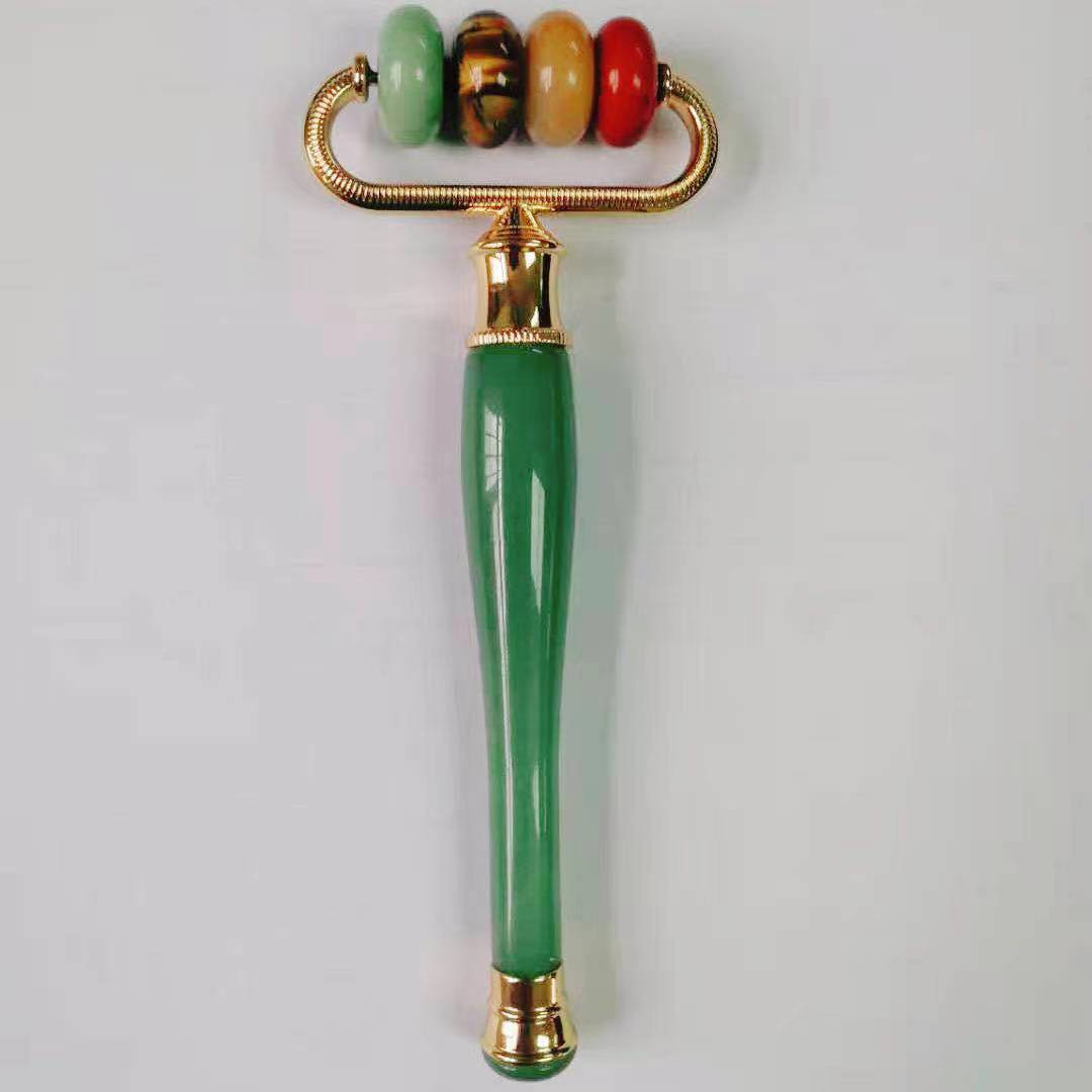 

Luxury Jade Roller Facial Massager Gold Plating Original Natural Rose Quartz Rollers Massage For Face Body Neck Health Relaxing Fine Line