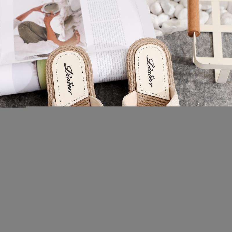 

Women Shoes Summer Flip Flops Beach Sandals Ladies Indoor Linen Slippers Bohemia Rope Travel Flat-bottom, Black