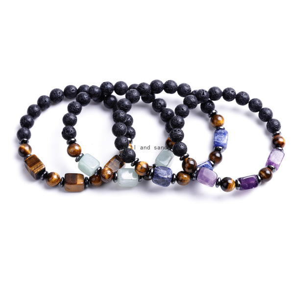 

Square Cube Natural Stone Amethyst Agate Tiger Eye Bead Strand Bracelets Lava Volcanic Bracelet cuff for Women Men Fine Fashion Jewelry Will and Sandy