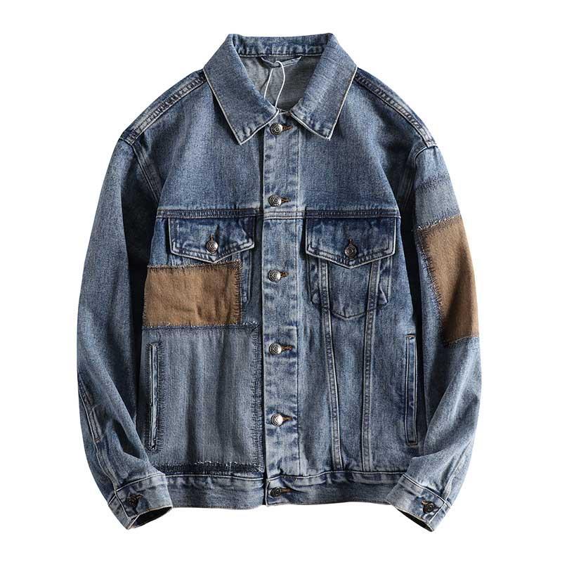 

Men's Jackets Mcikkny Men Fashion Retro Denim Pathwork Design Outwear Coats For Male Streetwear Washed Size -3XL, Blue