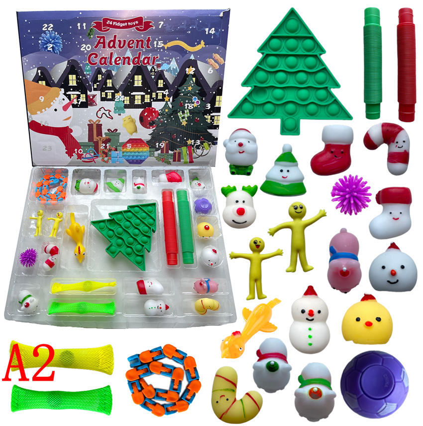

24 days Christmas Fidget Toy Advent Calendar Set December Push Bubble 24pcs/Set Silicone Stress Reliever Sensory Toys by sea GWE9329